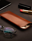 Large leather glasses case, soft tan, lifestyle