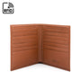 3/4 height leather RFID wallet 14 CC, tan, open
