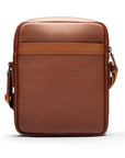 Leather messenger bag with zip, tan, back