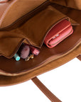 Leather tote bag, tan, open view
