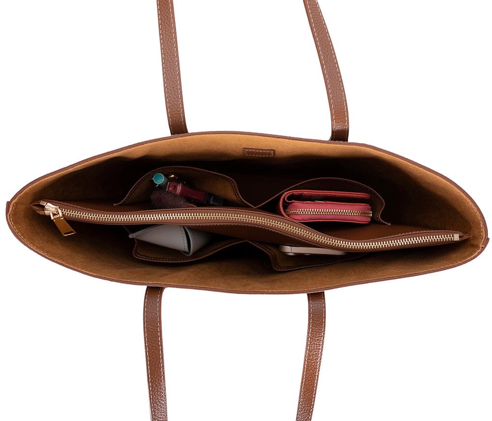 Leather tote bag, tan, inside