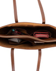 Leather tote bag, tan, inside