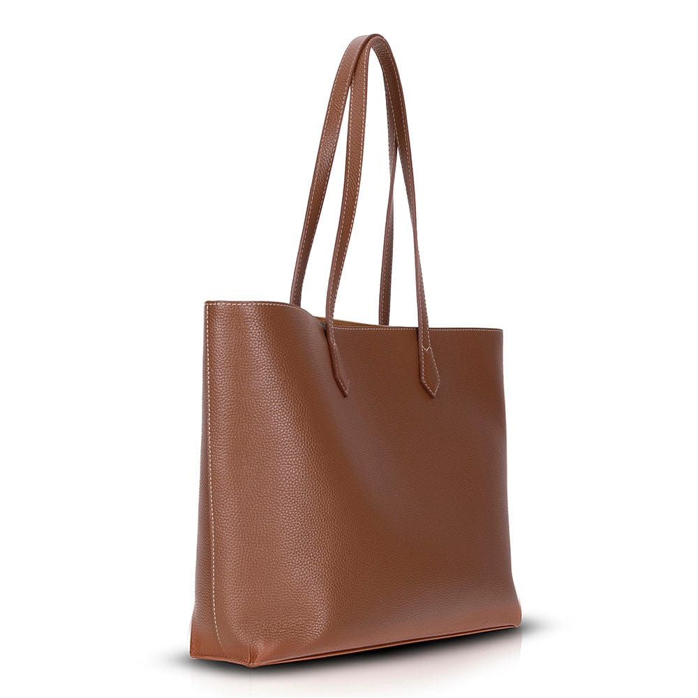 Leather tote bag, tan, side