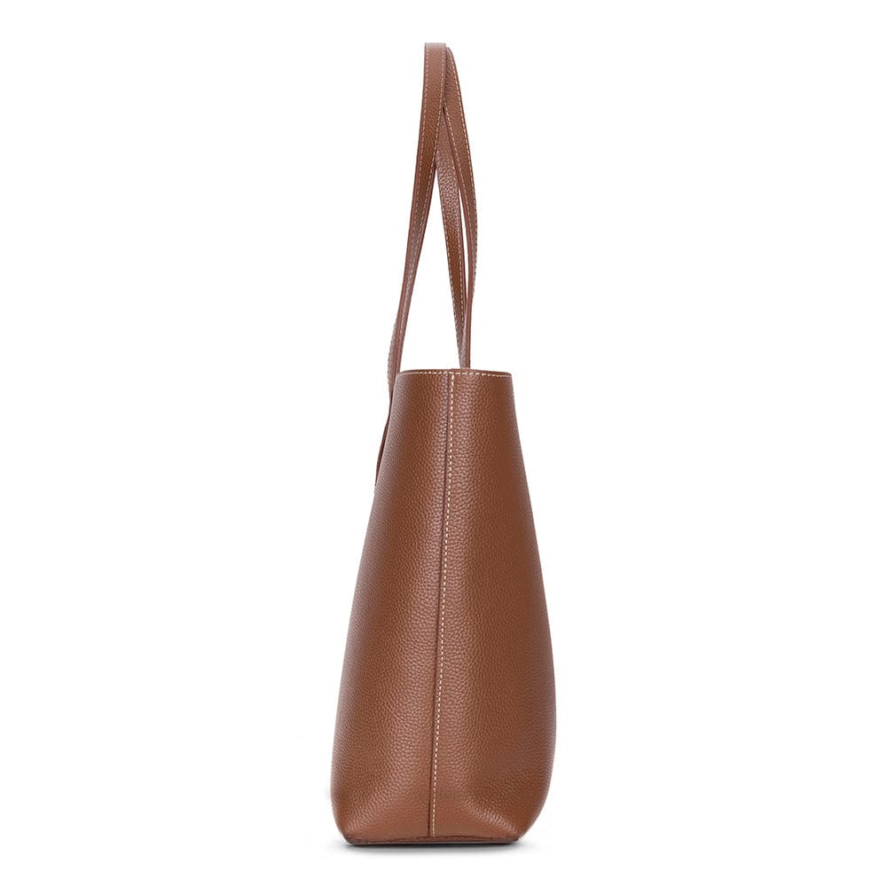 Leather tote bag, tan, side view