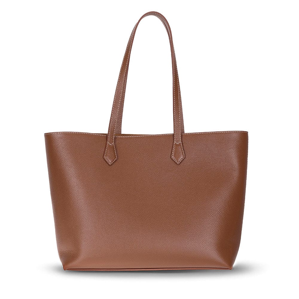Leather tote bag, tan, front