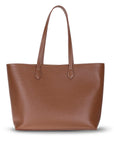 Leather tote bag, tan, front