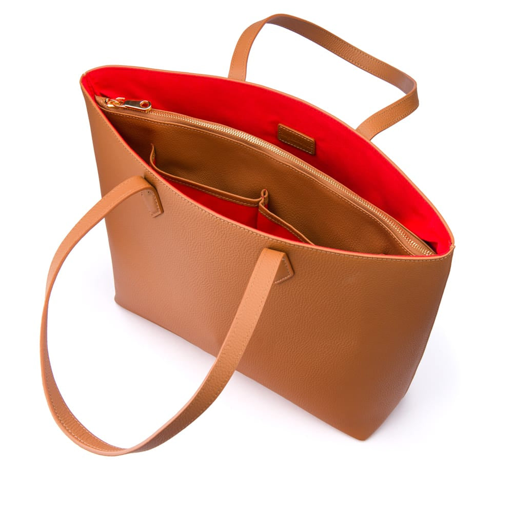 Luxury Leather Tote Bag and Shopper, Tan, inside