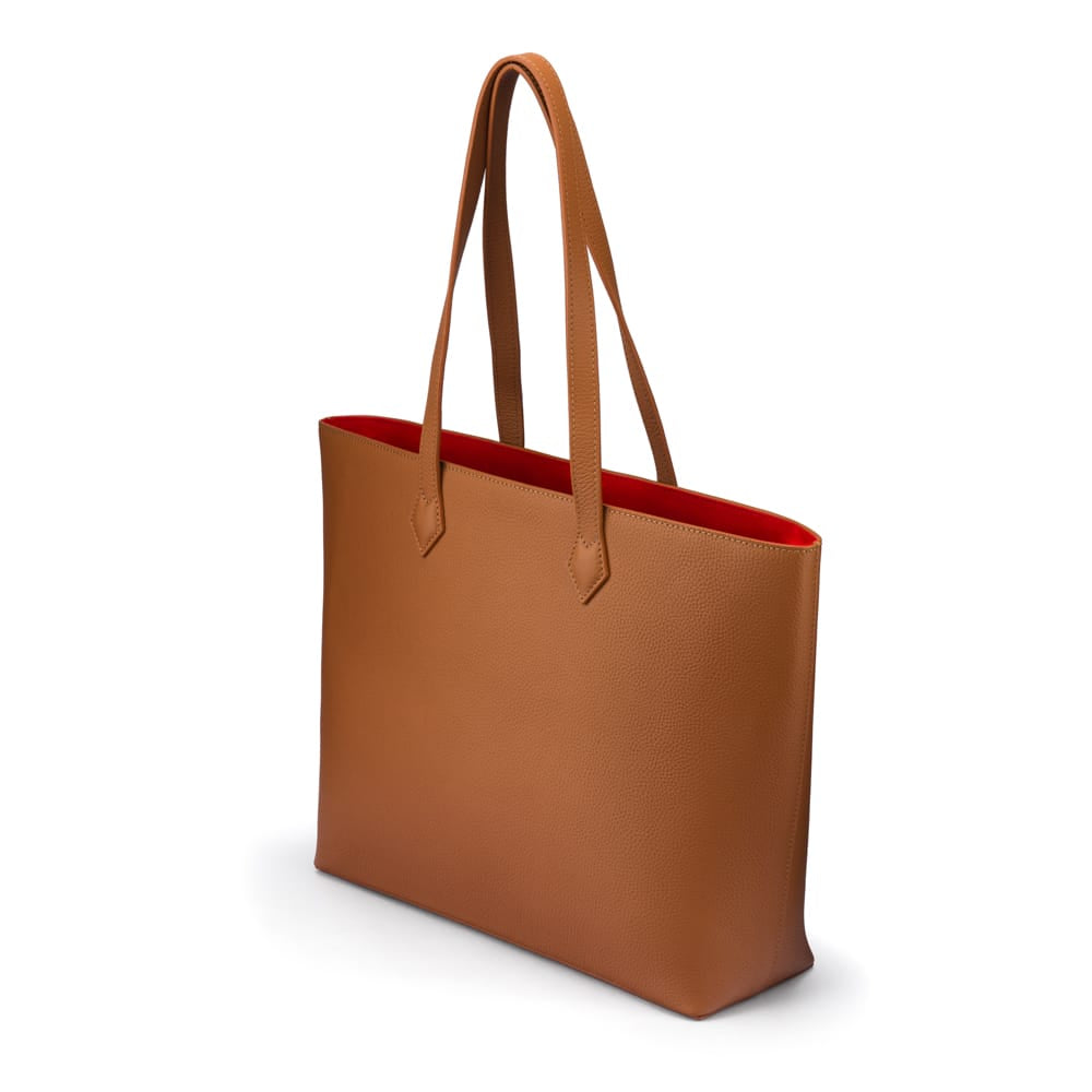 Luxury Leather Tote Bag and Shopper, Tan, side view