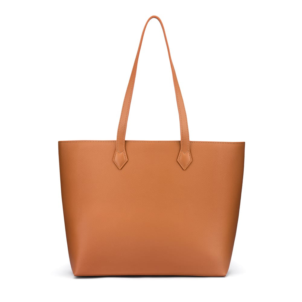 Luxury Leather Tote Bag and Shopper, Tan, front