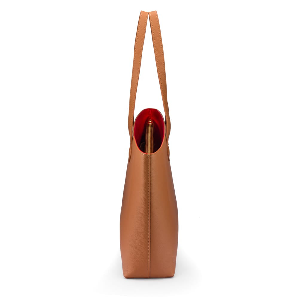 Luxury Leather Tote Bag and Shopper, Tan, side
