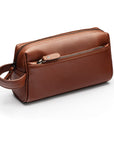 Luxury leather wash bag, tan, front
