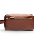 Luxury leather wash bag, tan, front view