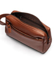Luxury leather wash bag, tan, inside