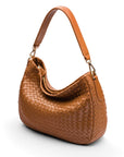 Melissa slouchy leather woven bag with zip closure, tan, side