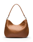 Melissa slouchy leather woven bag with zip closure, tan, back