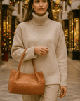 Midi Woven Leather Bag, Michaela  - Tan