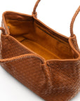 Midi woven leather bag, tan, open
