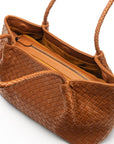 Midi woven leather bag, tan, inside