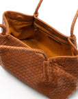 Midi woven leather bag, tan, open view