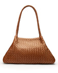 Midi woven leather bag, trapeze shape