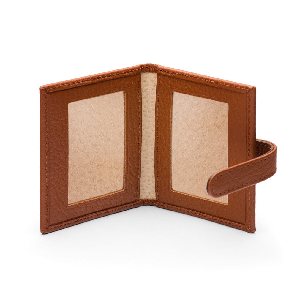 Mini leather passport photo frame, tan 60 x 40mm, inside