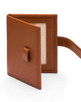 Mini leather passport photo frame, tan 60 x 40mm, open