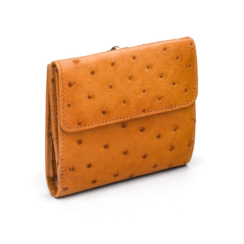 Real ostrich leather coin purse, tan ostrich, back