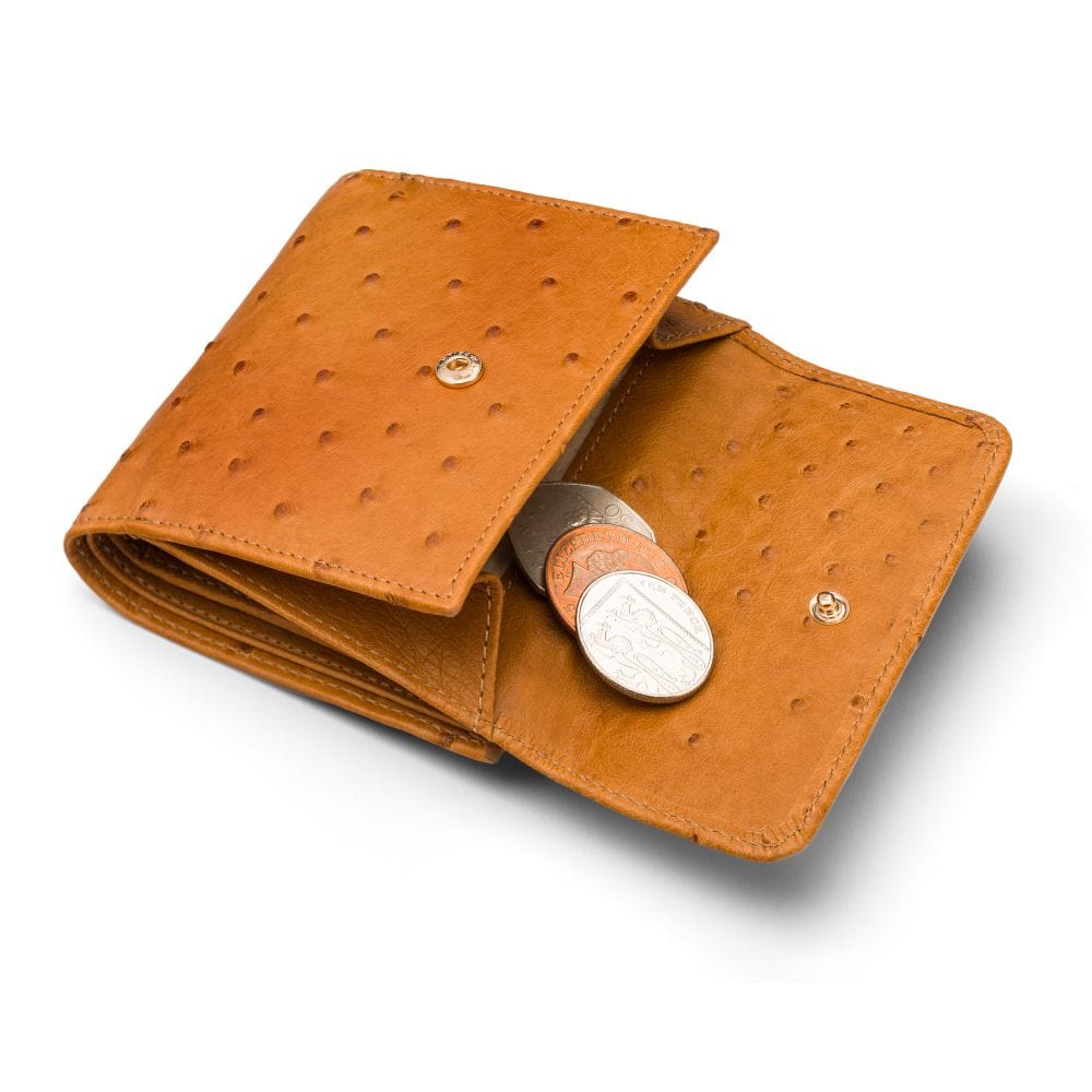 Real ostrich leather coin purse, tan ostrich, coin purse