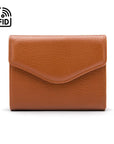 RFID Large leather purse with 15 CC, tan, front