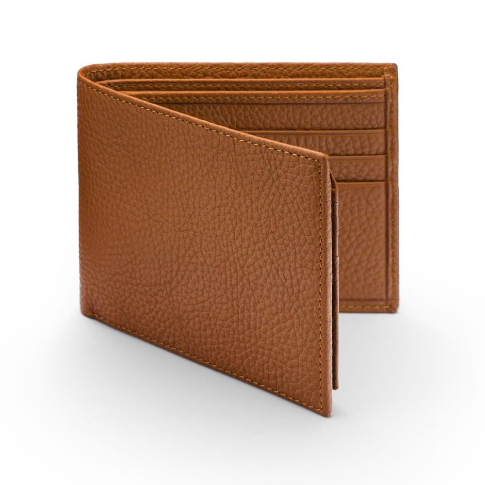 RFID leather wallet with 9 cc, tan, front