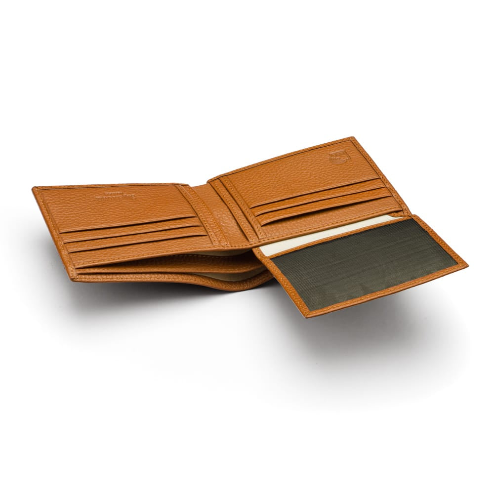 RFID leather wallet with 9 cc, tan, with ID window