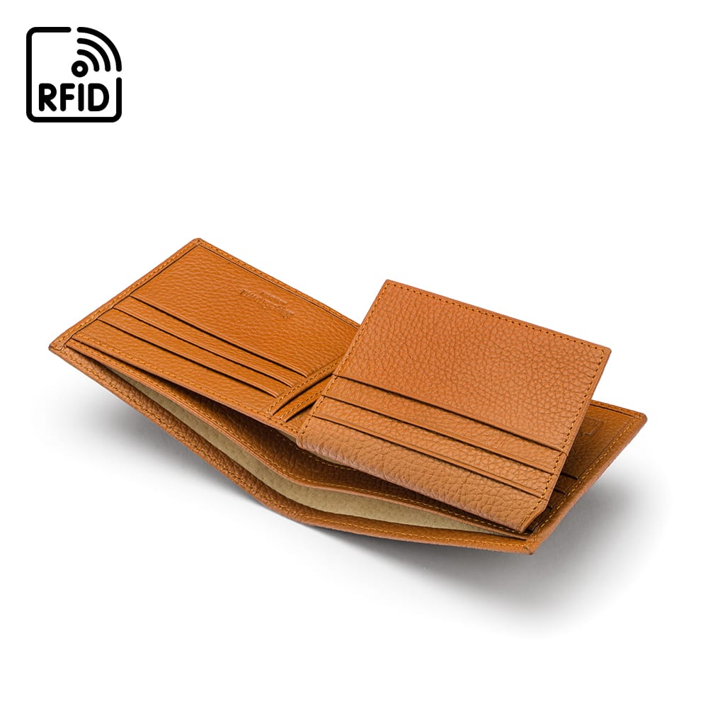 RFID leather wallet with 9 cc, tan, inside