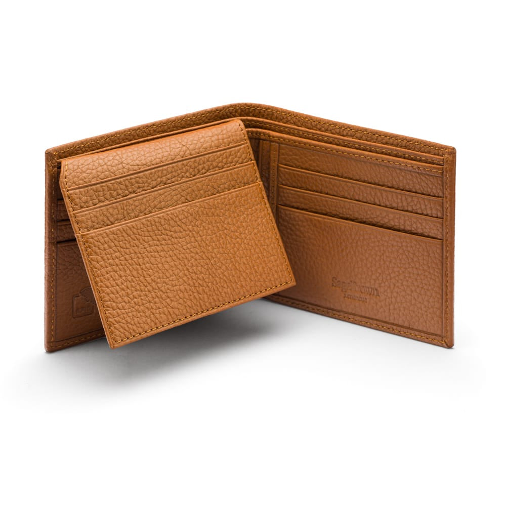 RFID leather wallet with 9 cc, tan, open