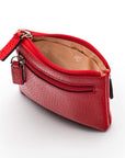 RFID Small leather zip coin pouch, red pebble grain, inside