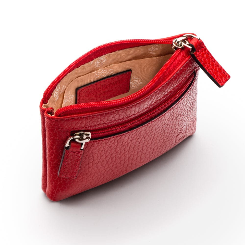 RFID Small Leather Zip Coin Pouch - Red