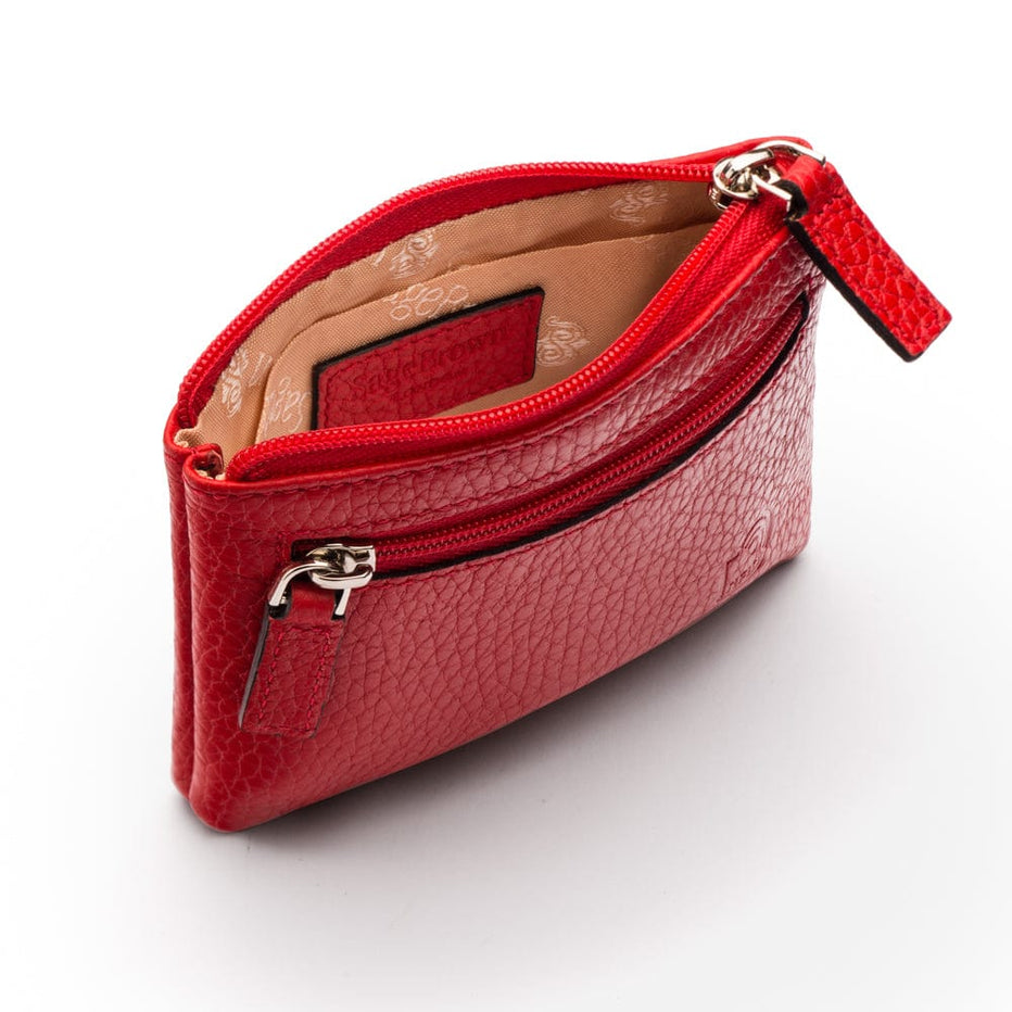 RFID Small Leather Zip Coin Pouch, Red | Coin Purse | SageBrown