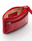 RFID Small Leather Zip Coin Pouch - Red