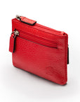 RFID Small leather zip coin pouch, red pebble grain, back