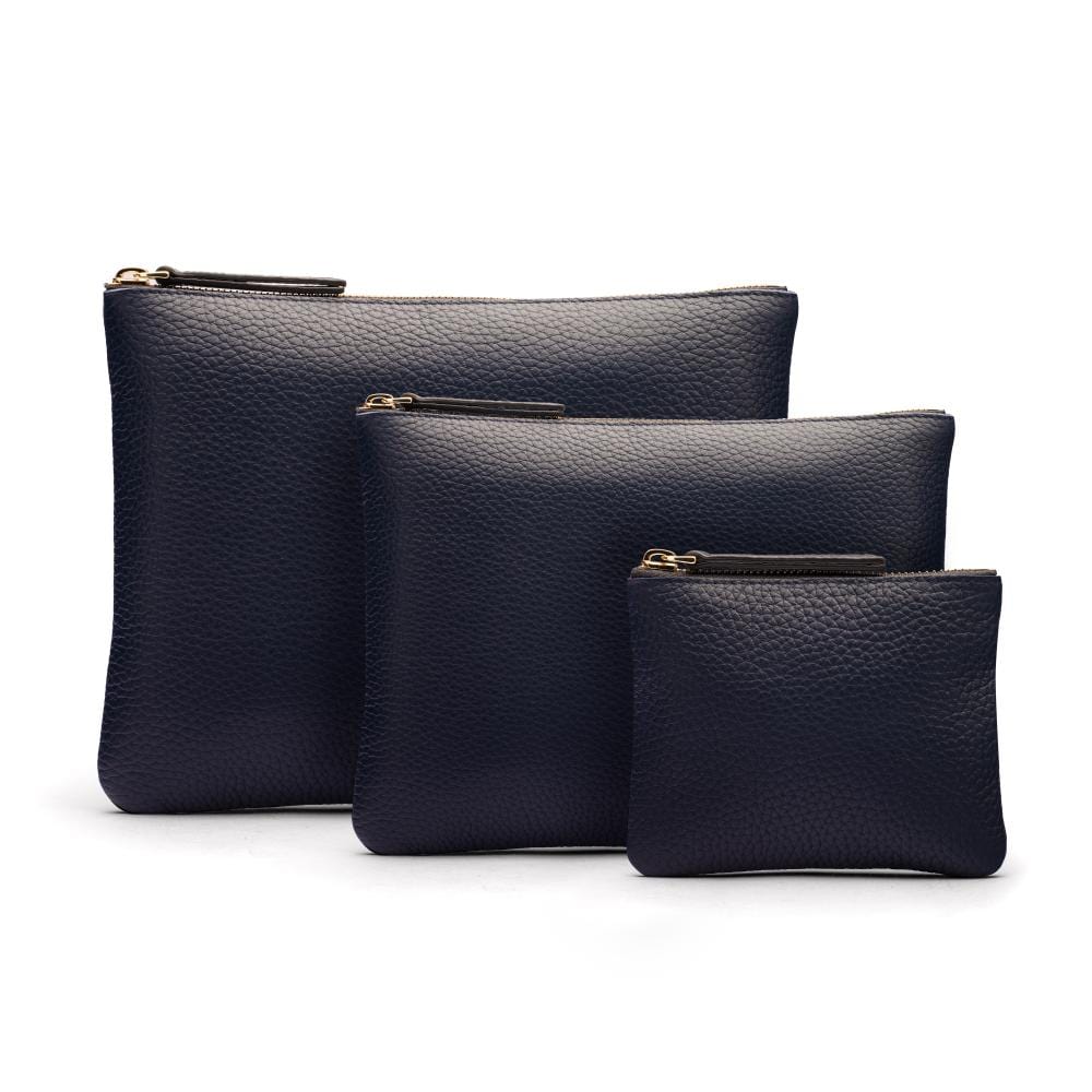 Set of 3 leather makeup bags, navy, all sizes