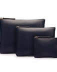 Set of 3 leather makeup bags, navy, all sizes