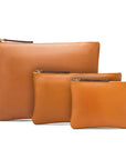 Set of 3 leather makeup bags, tan, all sizes