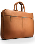 17" slim leather laptop bag, tan, front