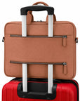 Slim Leather Laptop Bag for 13-inch Laptops, Tan, on a trolley bag