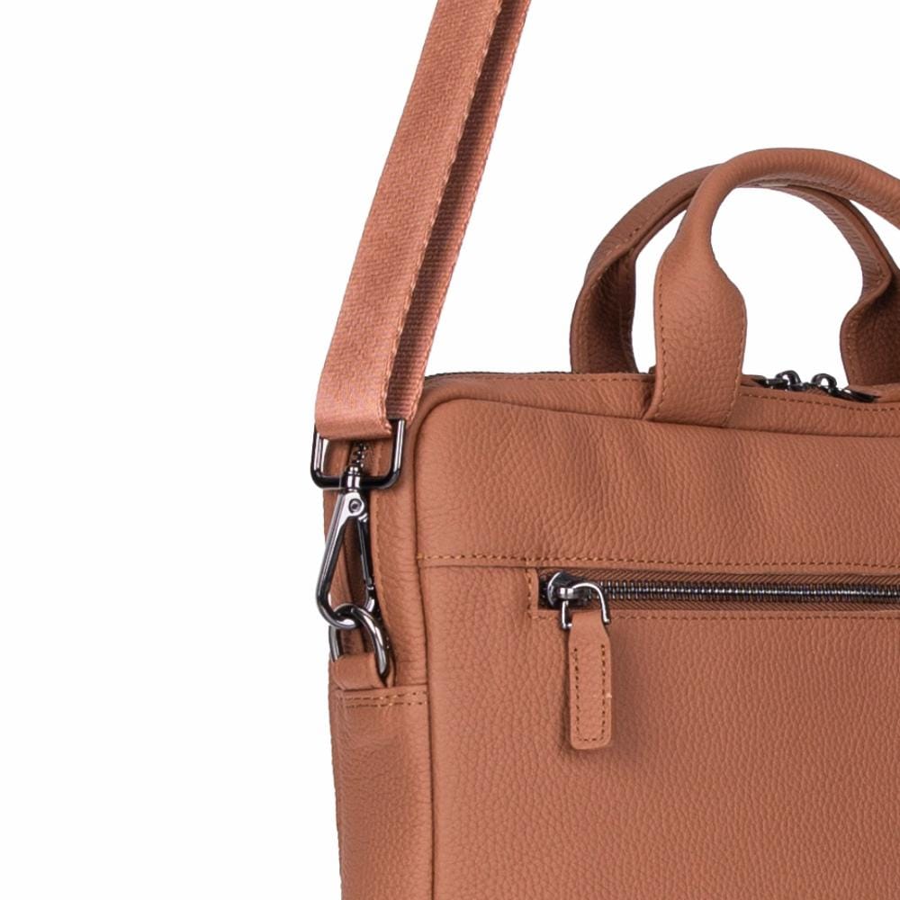 Slim Leather Laptop Bag for 13-inch Laptops, Tan, strap