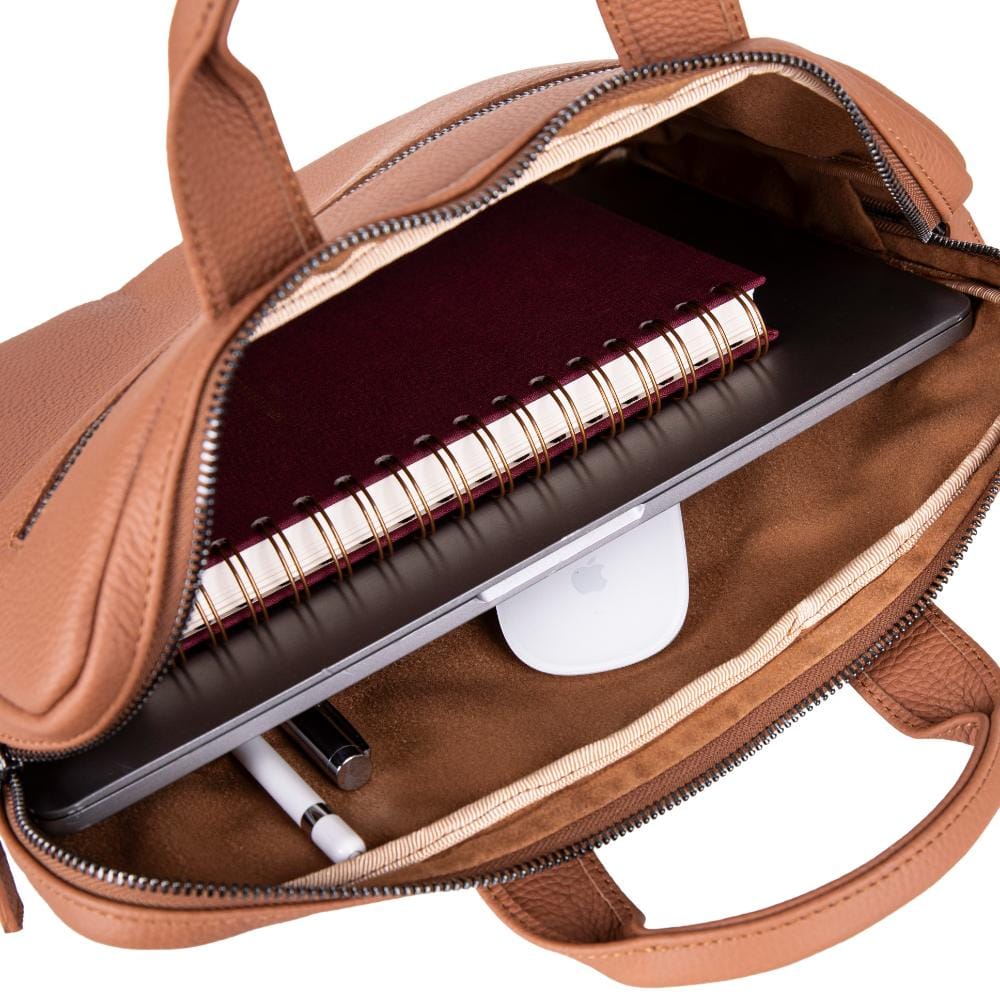 Slim Leather Laptop Bag for 13-inch Laptops, Tan, inside
