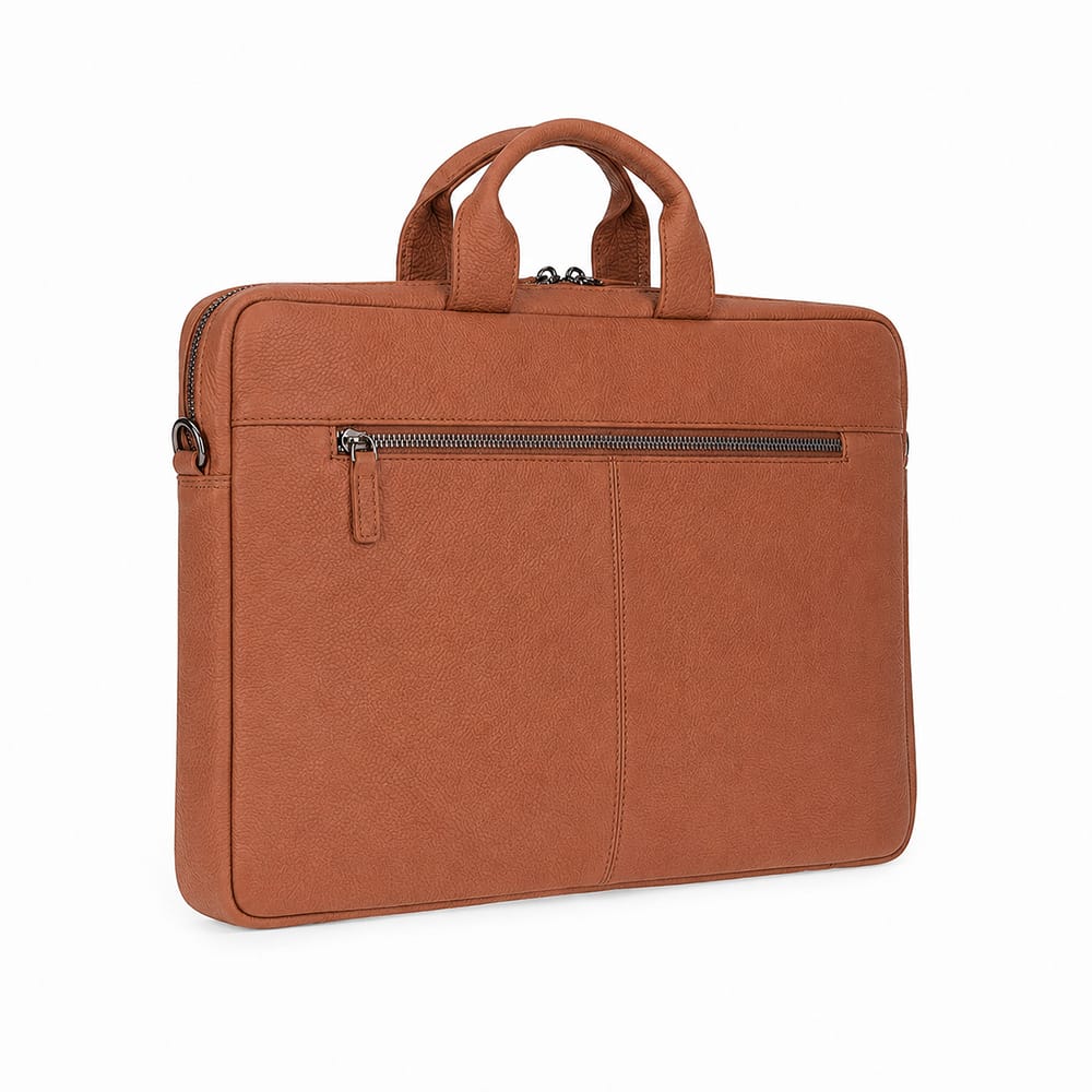 Slim Leather Laptop Bag for 13-inch Laptops, Tan, front view