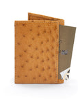Slim Real Ostrich Leather Bifold Card Wallet with RFID, tan, back