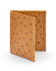 Slim Real Ostrich Leather Bifold Card Wallet with RFID, tan, front