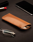 Small leather glasses case, soft tan, lifestyle