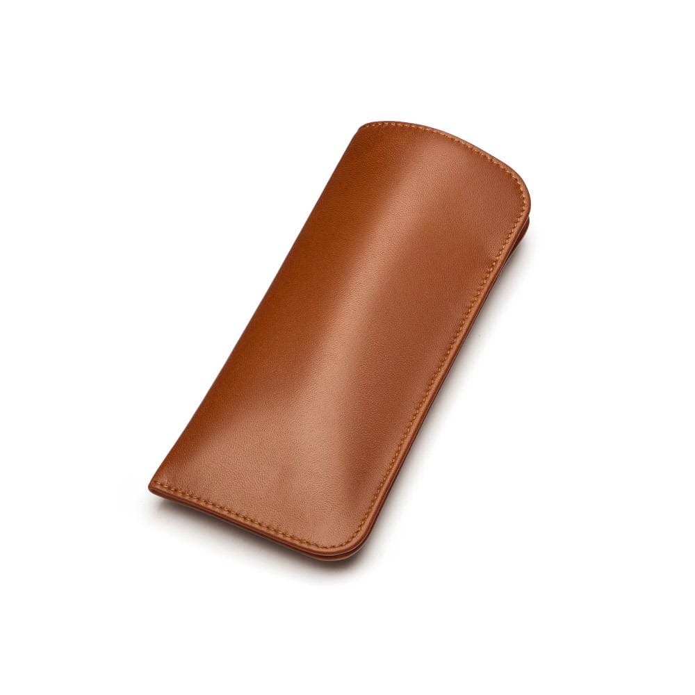 Small leather glasses case, soft tan, front